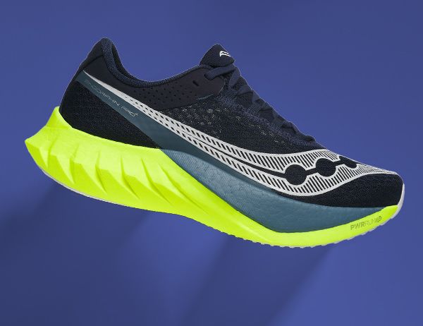 A close up of a Saycony Endorphin running shoe.